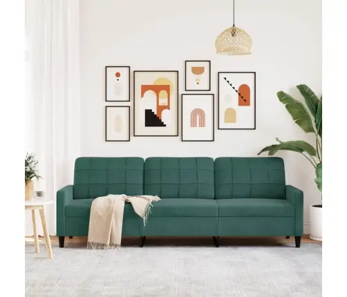 Trivietė Sofa, Tamsiai Žalios Spalvos, 210cm Aksomas