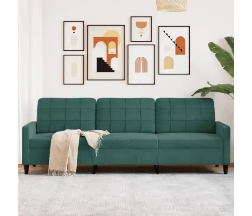 Trivietė Sofa, Tamsiai Žalios Spalvos, 210cm Aksomas