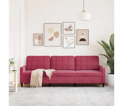 Trivietė Sofa, Raudonojo Vyno Spalvos, 210cm Aksomas