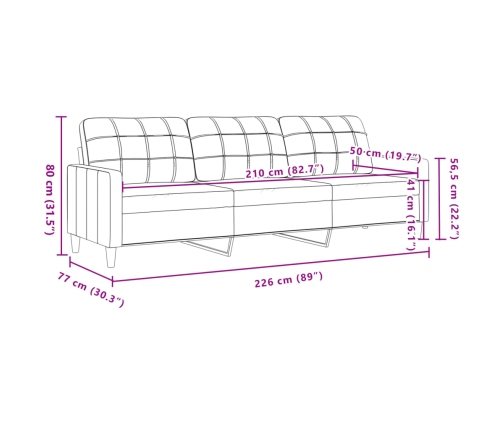 Trivietė Sofa, Juodos Spalvos, 210cm Aksomas