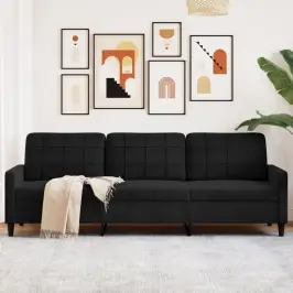 Trivietė Sofa, Juodos Spalvos, 210cm Aksomas Trivietė Sofa, Juodos Spalvos, 210cm Aksomas