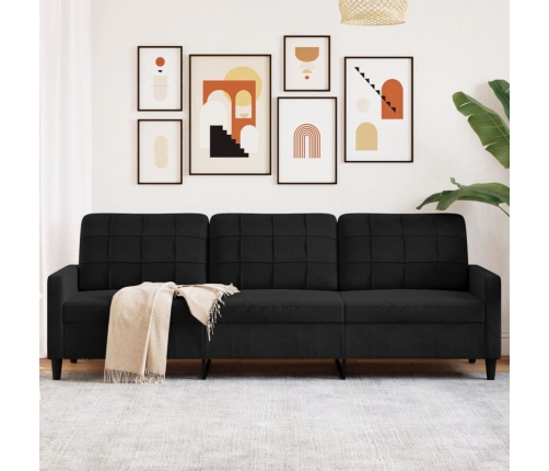 Trivietė Sofa, Juodos Spalvos, 210cm Aksomas