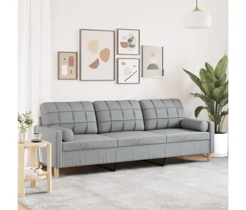 Trivietė Sofa Su Pagalvėlėmis, Šviesiai Pilka, 210cm Audinys