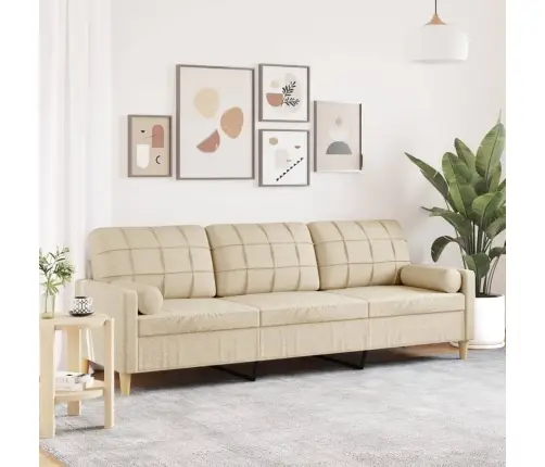 Trīsvietīgs Dīvāns Ar Spilveniem, Krēmkrāsas, 210 Cm, Audums Vidaxl