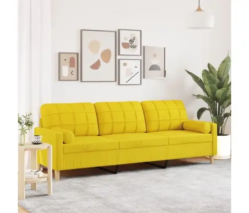 Trīsvietīgs Dīvāns Ar Spilveniem, Gaiši Dzeltens, 210Cm, Audums Vidaxl