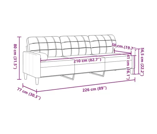 Trivietė Sofa Su Pagalvėlėmis, Taupe Spalvos, 210cm Audinys