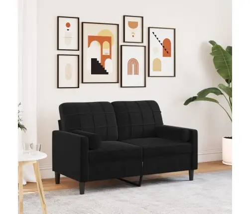 Dvivietė Sofa Su Pagalvėlėmis, Juodos Spalvos, 120cm Aksomas