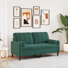 Dvivietė Sofa Su Pagalvėlėmis, Tamsiai Žalia, 140cm Aksomas