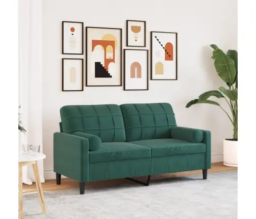 Dvivietė Sofa Su Pagalvėlėmis, Tamsiai Žalia, 140cm Aksomas