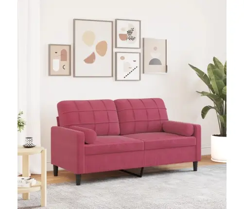 Divvietīgs Dīvāns Ar Spilveniem, Vīnsarkans, 140 Cm, Samts Vidaxl