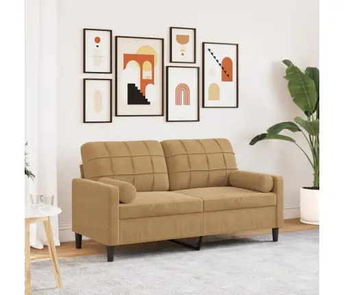 Divvietīgs Dīvāns Ar Spilveniem, Brūns, 140 Cm, Samts Vidaxl