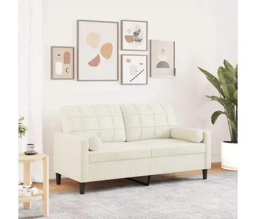 Divvietīgs Dīvāns Ar Spilveniem, Krēmkrāsas, 140 Cm, Samts Vidaxl