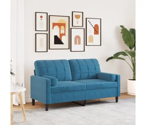 Divvietīgs Dīvāns Ar Spilveniem, Zils, 140 Cm, Samts Vidaxl