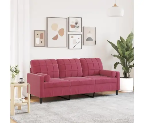 Trīsvietīgs Dīvāns Ar Spilveniem, Vīnsarkans, 180 Cm, Samts Vidaxl