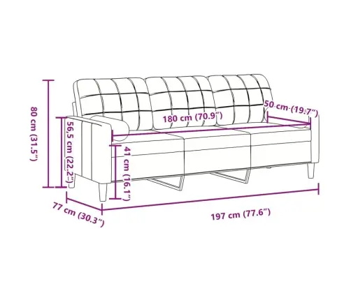 3-Kohaline Diivan Patjadega, Kreemjas, 180 cm Samet