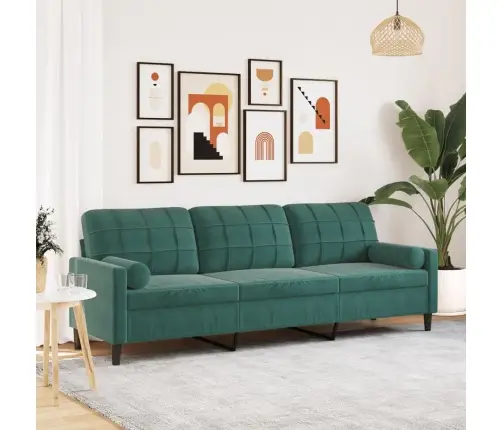 Trīsvietīgs Dīvāns Ar Spilveniem, Tumši Zaļš, 210 Cm, Samts Vidaxl