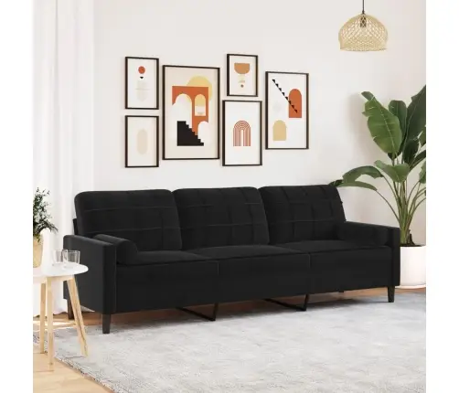 Trīsvietīgs Dīvāns Ar Spilveniem, Melns, 210 Cm, Samts Vidaxl