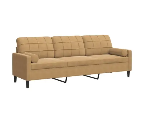 Trivietė Sofa Su Pagalvėlėmis, Rudos Spalvos, 210cm Aksomas