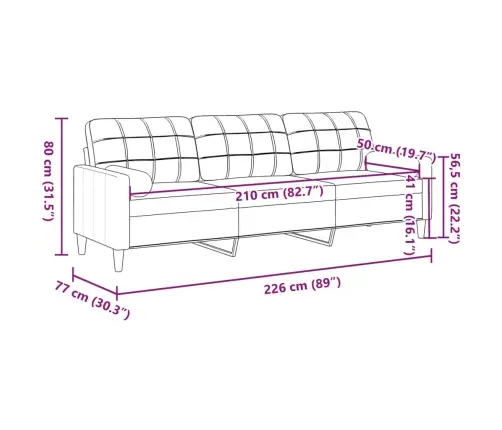 Trivietė Sofa Su Pagalvėlėmis, Rudos Spalvos, 210cm Aksomas