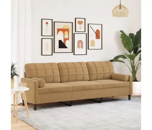 Trivietė Sofa Su Pagalvėlėmis, Rudos Spalvos, 210cm Aksomas