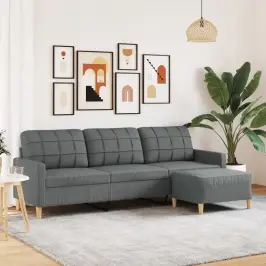 Trivietė Sofa Su Pakoja, Tamsiai Pilkos Spalvos, 210cm Audinys