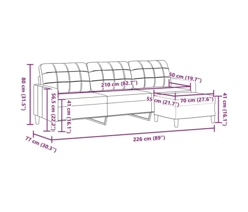 Trivietė Sofa Su Pakoja, Kreminės Spalvos, 210cm Audinys