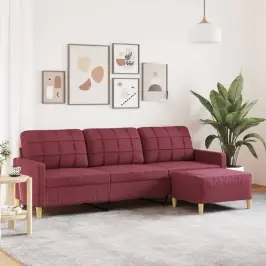 Trivietė Sofa Su Pakoja, Raudonojo Vyno Spalvos, 210cm Audinys