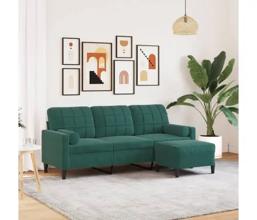 Trivietė Sofa Su Pakoja, Tamsiai Žalios Spalvos, 180cm Aksomas