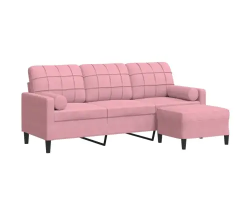 Trivietė Sofa Su Pakoja, Rožinės Spalvos, 180cm Aksomas