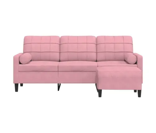 Trivietė Sofa Su Pakoja, Rožinės Spalvos, 180cm Aksomas