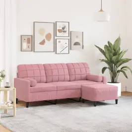 Trivietė Sofa Su Pakoja, Rožinės Spalvos, 180cm Aksomas