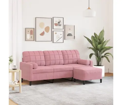 Trivietė Sofa Su Pakoja, Rožinės Spalvos, 180cm Aksomas