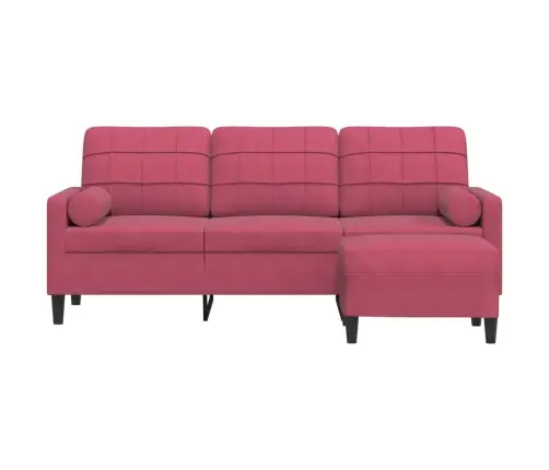 Trīsvietīgs Dīvāns Ar Kājsoliņu, 180 Cm, Vīnsarkans Samts Vidaxl