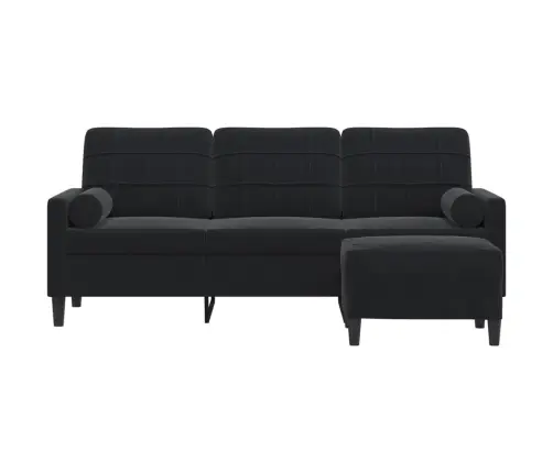 Trivietė Sofa Su Pakoja, Juodos Spalvos, 180cm Aksomas