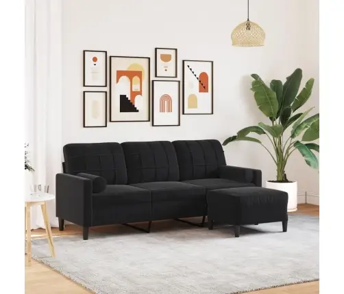 Trivietė Sofa Su Pakoja, Juodos Spalvos, 180cm Aksomas