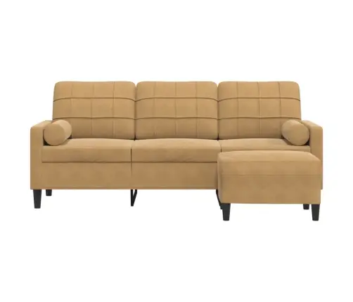 Trivietė Sofa Su Pakoja, Rudos Spalvos, 180cm Aksomas