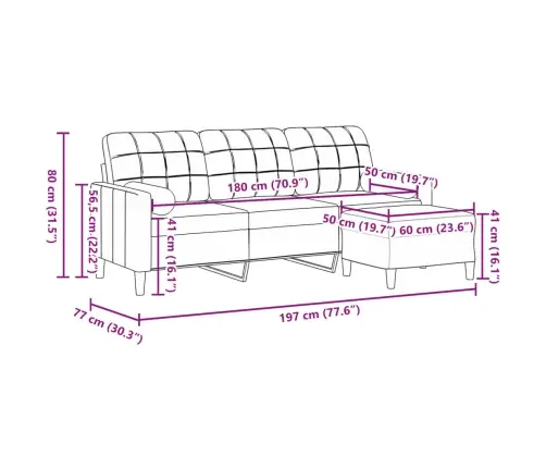 Trivietė Sofa Su Pakoja, Rudos Spalvos, 180cm Aksomas
