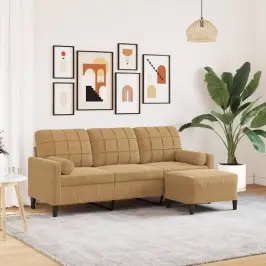Trivietė Sofa Su Pakoja, Rudos Spalvos, 180cm Aksomas