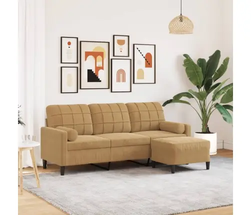 Trivietė Sofa Su Pakoja, Rudos Spalvos, 180cm Aksomas