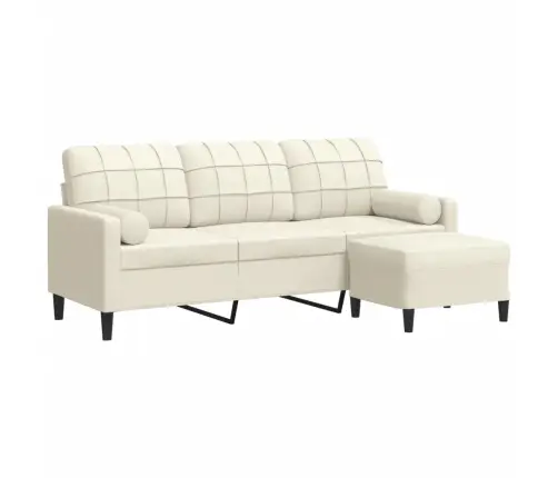 Trīsvietīgs Dīvāns Ar Kājsoliņu, 180 Cm, Krēmkrāsas Samts Vidaxl