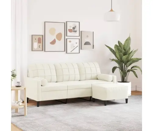 Trīsvietīgs Dīvāns Ar Kājsoliņu, 180 Cm, Krēmkrāsas Samts Vidaxl