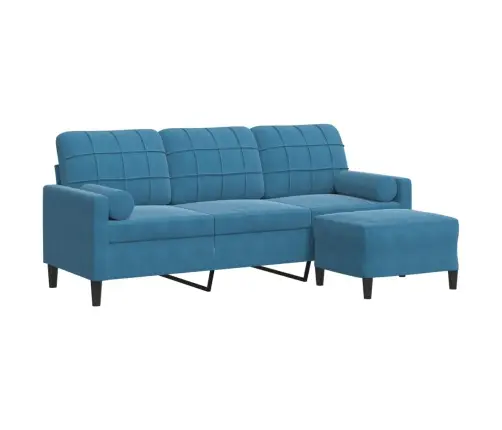 Trivietė Sofa Su Pakoja, Mėlynos Spalvos, 180cm Aksomas
