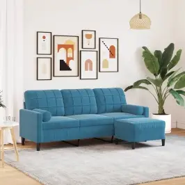 Trivietė Sofa Su Pakoja, Mėlynos Spalvos, 180cm Aksomas
