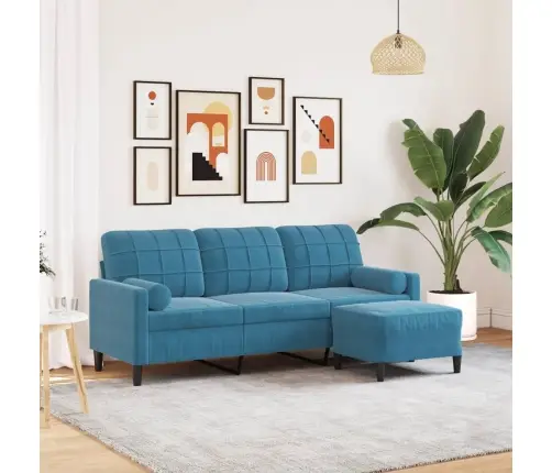 Trivietė Sofa Su Pakoja, Mėlynos Spalvos, 180cm Aksomas