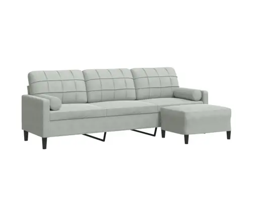 Trīsvietīgs Dīvāns Ar Kājsoliņu, 210 Cm, Gaiši Pelēks Samts Vidaxl