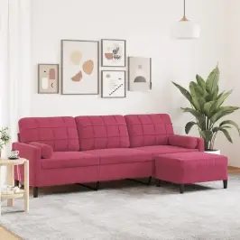Trivietė Sofa Su Pakoja, Raudonojo Vyno Spalvos, 210cm Aksomas