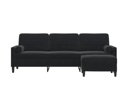 Trivietė Sofa Su Pakoja, Juodos Spalvos, 210cm Aksomas