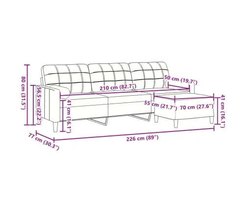 Trivietė Sofa Su Pakoja, Juodos Spalvos, 210cm Aksomas