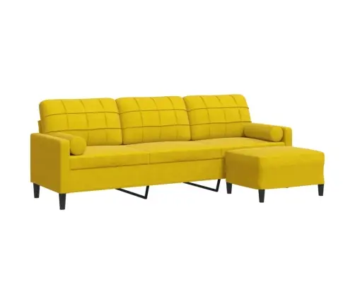 Trivietė Sofa Su Pakoja, Geltona, 210cm Aksomas