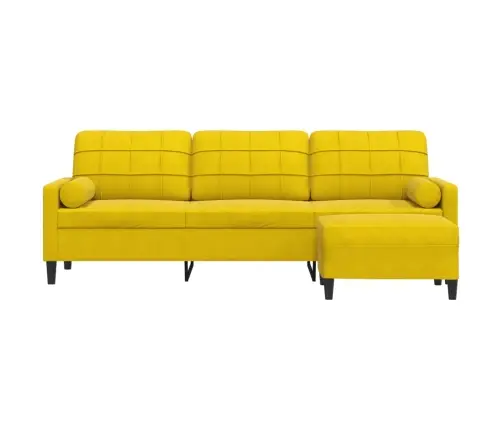 Trivietė Sofa Su Pakoja, Geltona, 210cm Aksomas